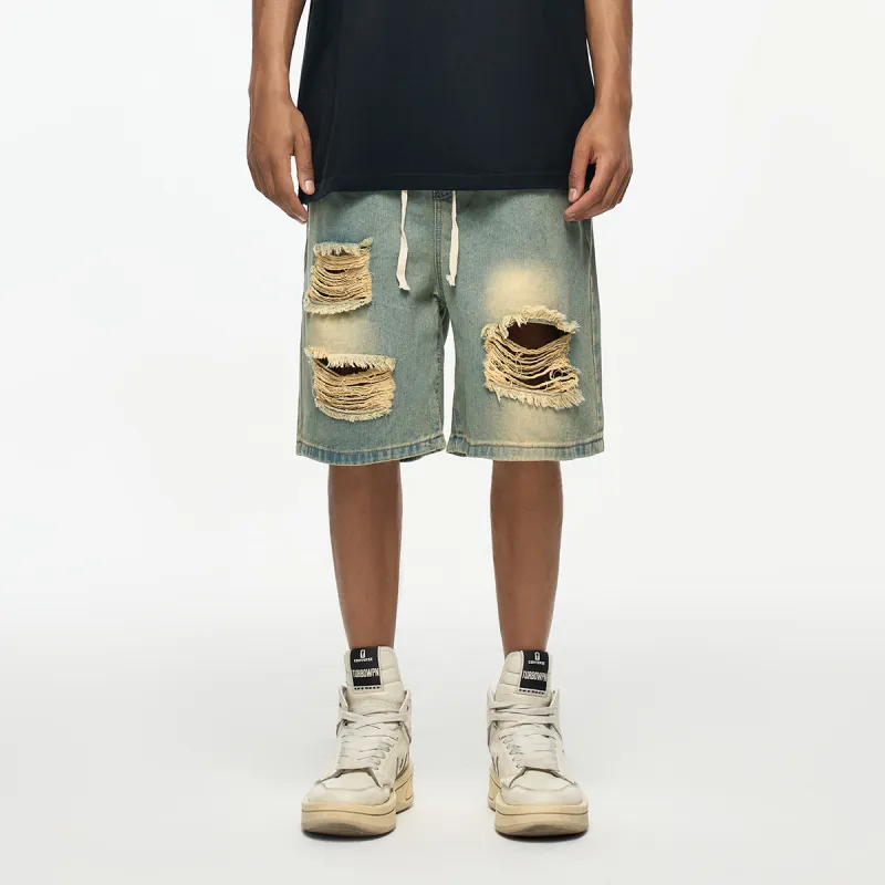 YearnObtainRainbow Denim Shorts Unisex Yellow Mud-2