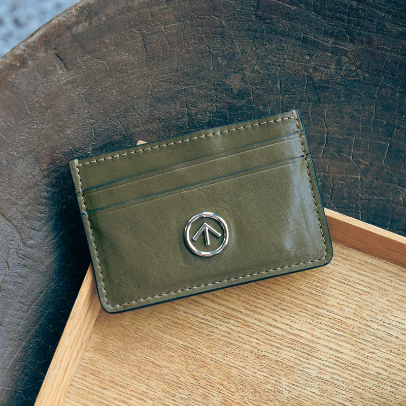 GROTTO Calfskin Genuine Leather Card Clip Card Holder Regular Unisex Olive Green-8