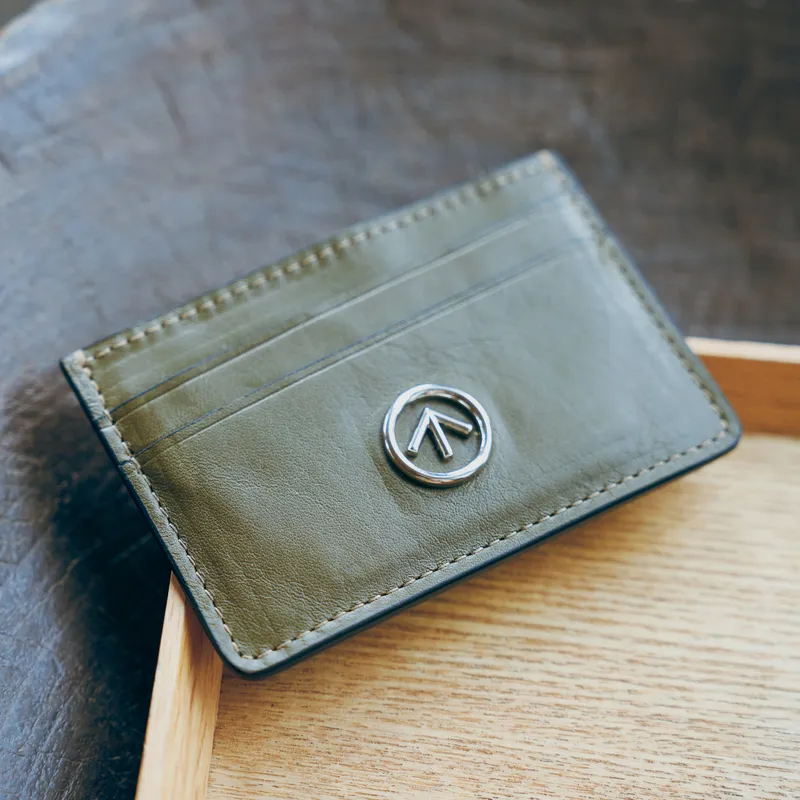 GROTTO Calfskin Genuine Leather Card Clip Card Holder Regular Unisex Olive Green-4