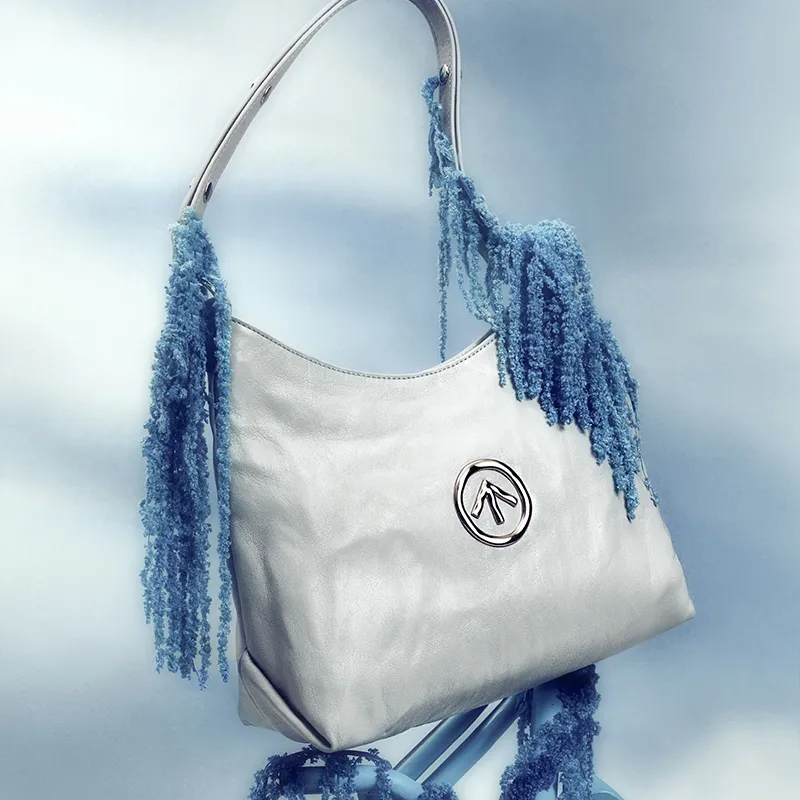GROTTO Hobo Series Sheepskin One Shoulder Crossbody Soft Bag Regular Unisex Haze Blue-4