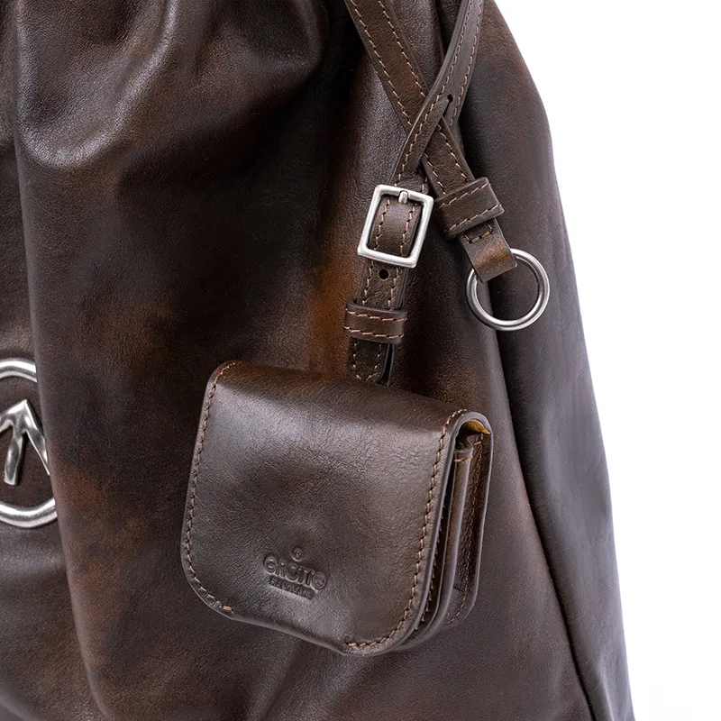 GROTTO Calfskin Bag Accessory Mini Unisex Charred Wood Brown, Antique Silver-3