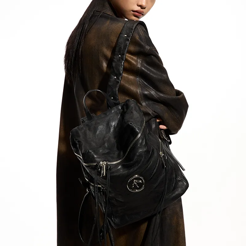 GROTTO Sheepskin Backpack Handbag Trumpets Unisex Black-5