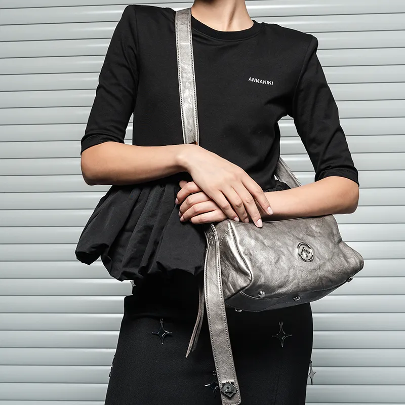 GROTTO Sheepskin Crossbody Bag Unisex Silver-2