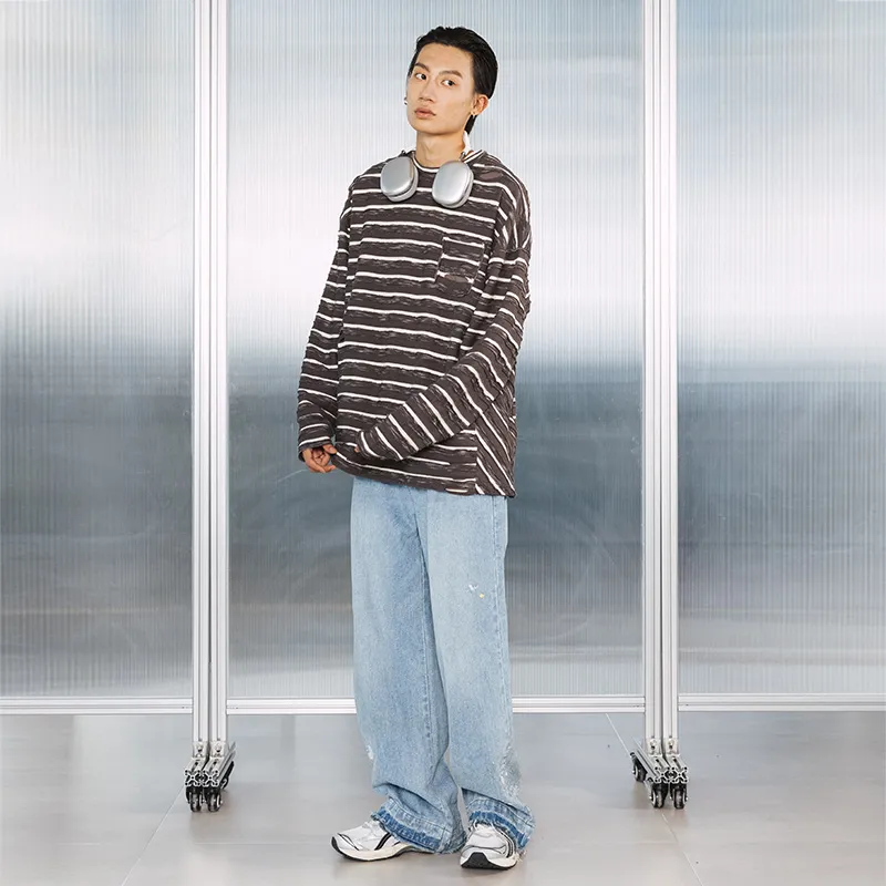 NST NONSTOP T Shirts Unisex Gray White Stripes-4