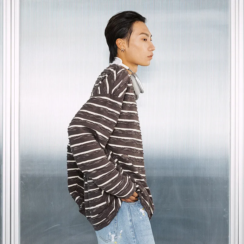 NST NONSTOP T Shirts Unisex Gray White Stripes-8