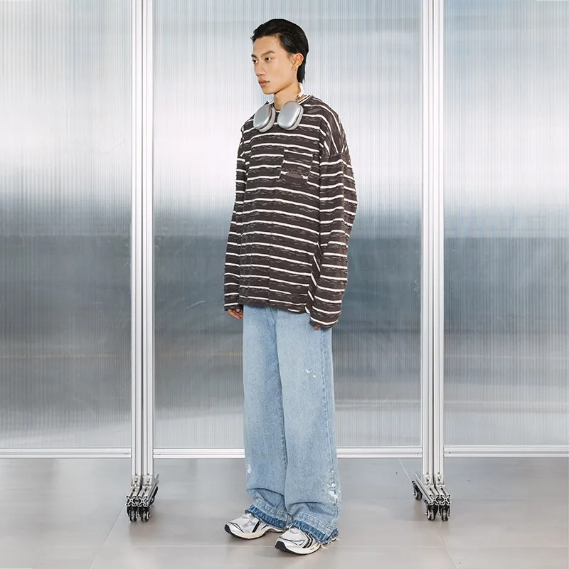 NST NONSTOP T Shirts Unisex Gray White Stripes-2