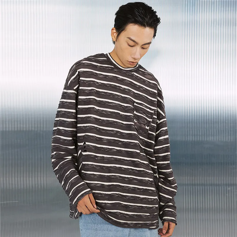 NST NONSTOP T Shirts Unisex Gray White Stripes-6
