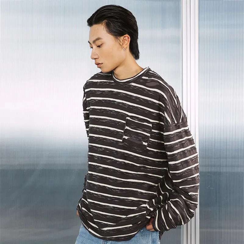 NST NONSTOP T Shirts Unisex Gray White Stripes-5