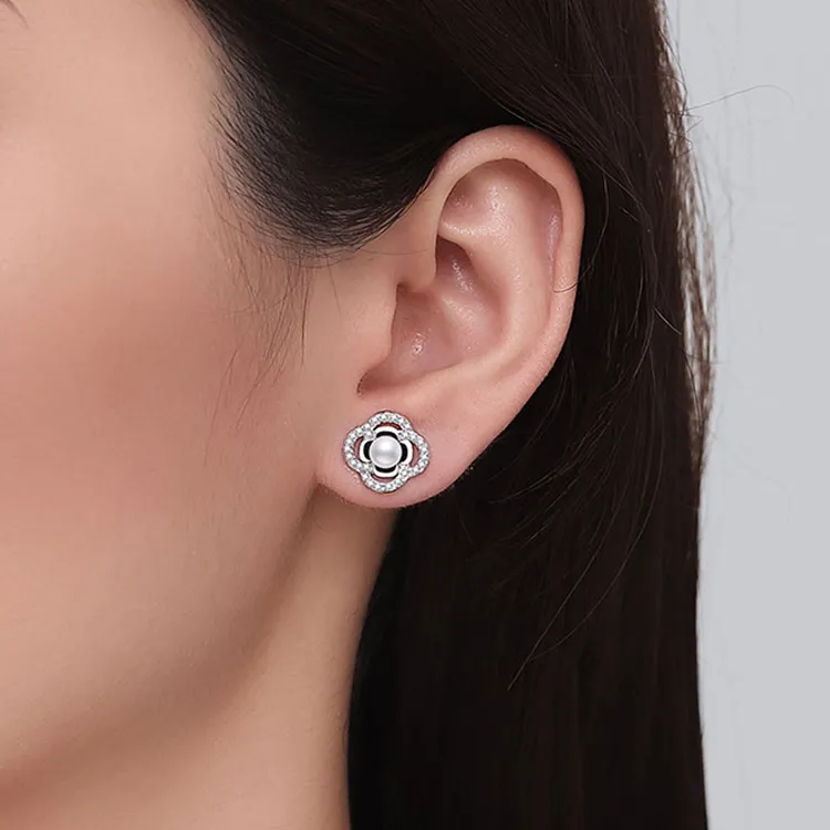 Good Quality S999 Fine Silver Stud Earrings Women's Silver-1
