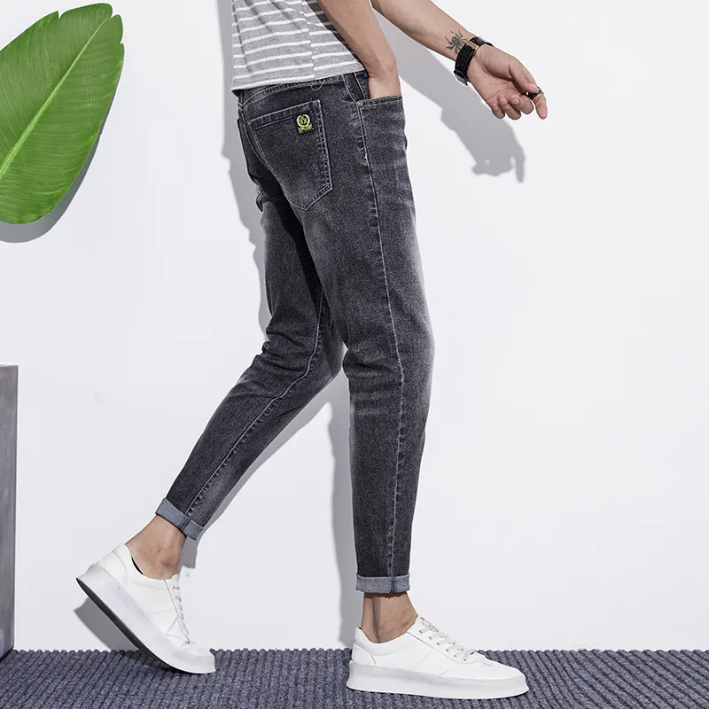 YUQIAN Jeans Men Gray Ankle Length Pants-3