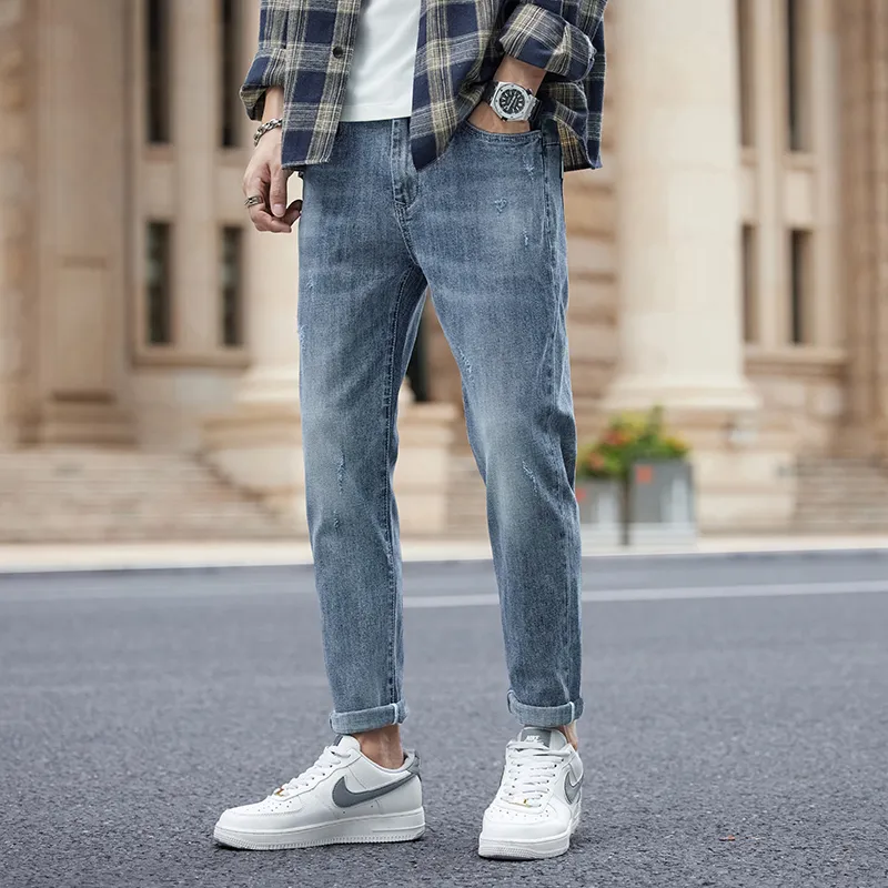 YUQIAN Jeans Men Blue Gray Ankle Length Pants-1