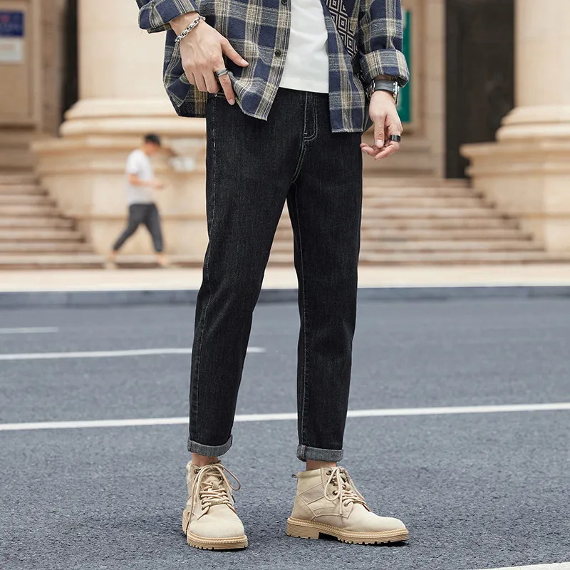 YUQIAN Jeans Men Black Gray Ankle Length Pants-2