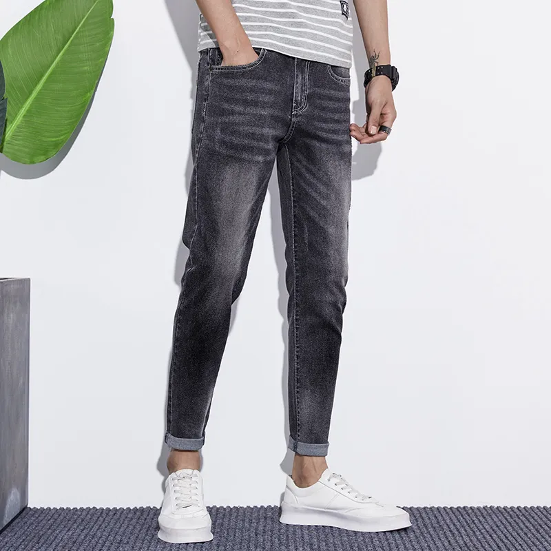 YUQIAN Jeans Men Gray Ankle Length Pants-2