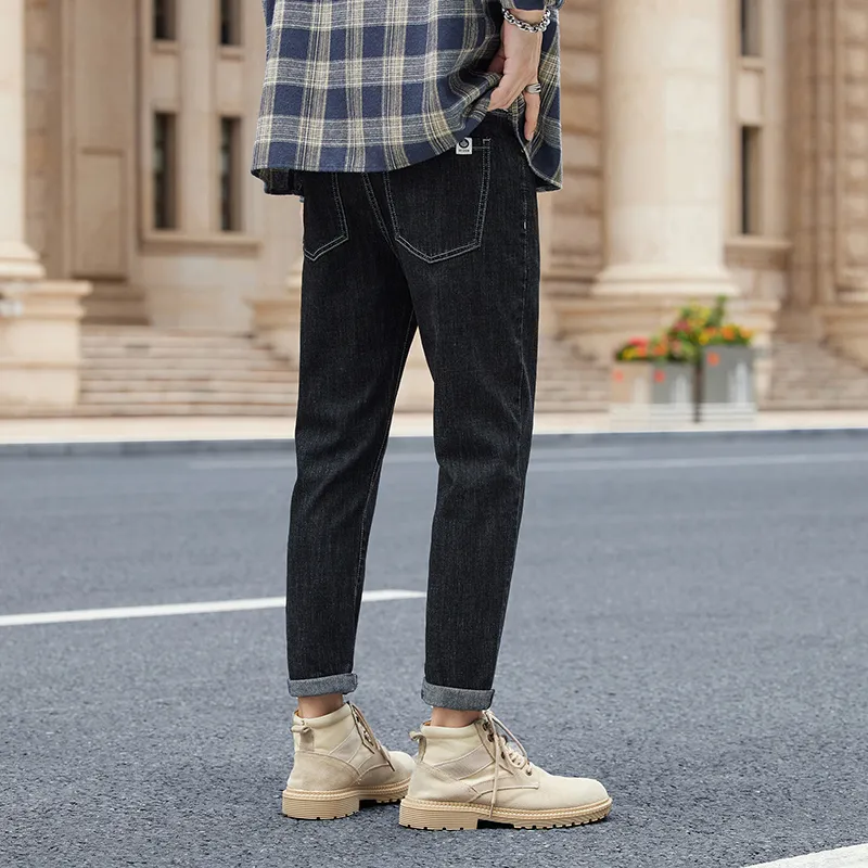 YUQIAN Jeans Men Black Gray Ankle Length Pants-3