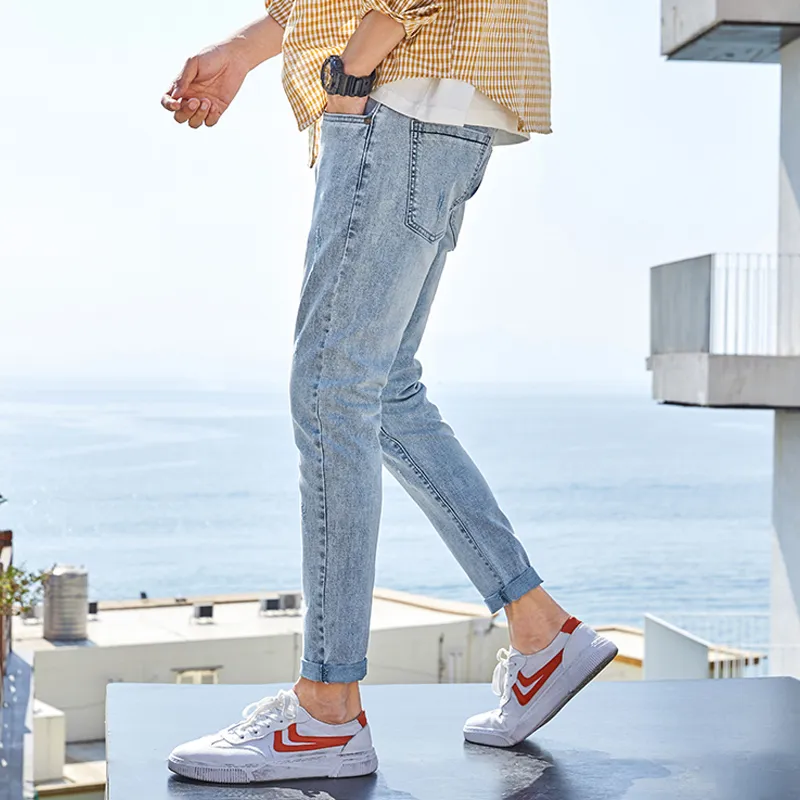 YUQIAN Jeans Men Blue Gray Ankle Length Pants-3