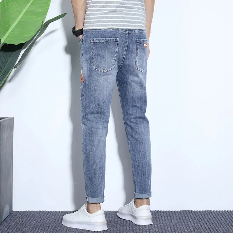 YUQIAN Jeans Men Blue Gray Ankle Length Pants-2