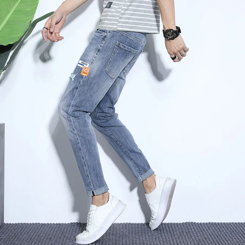 YUQIAN Jeans Men Blue Gray Ankle Length Pants-4
