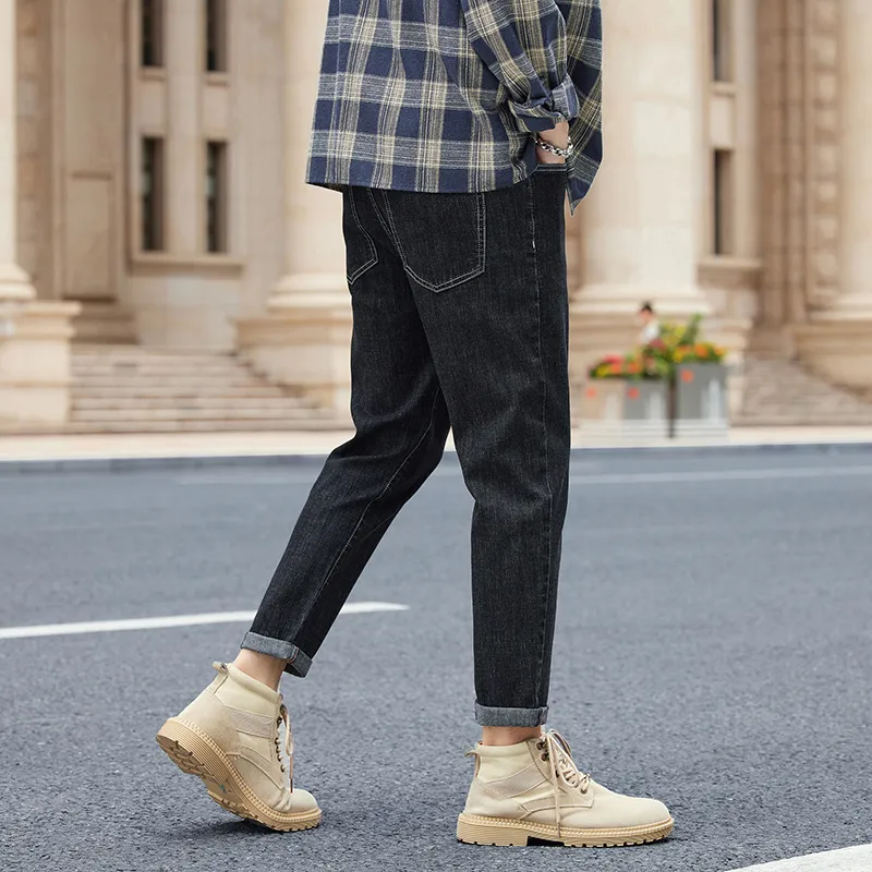 YUQIAN Jeans Men Black Gray Ankle Length Pants-4