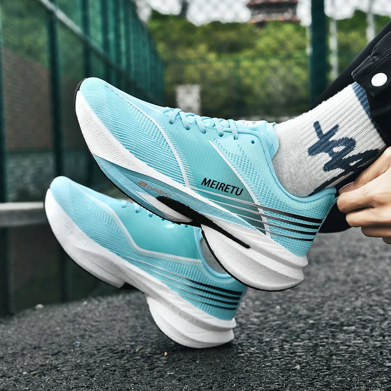 Meiretu Cushioning And Abrasion Resistant Coverage Low Top Casual Shoes Unisex White Blue-4