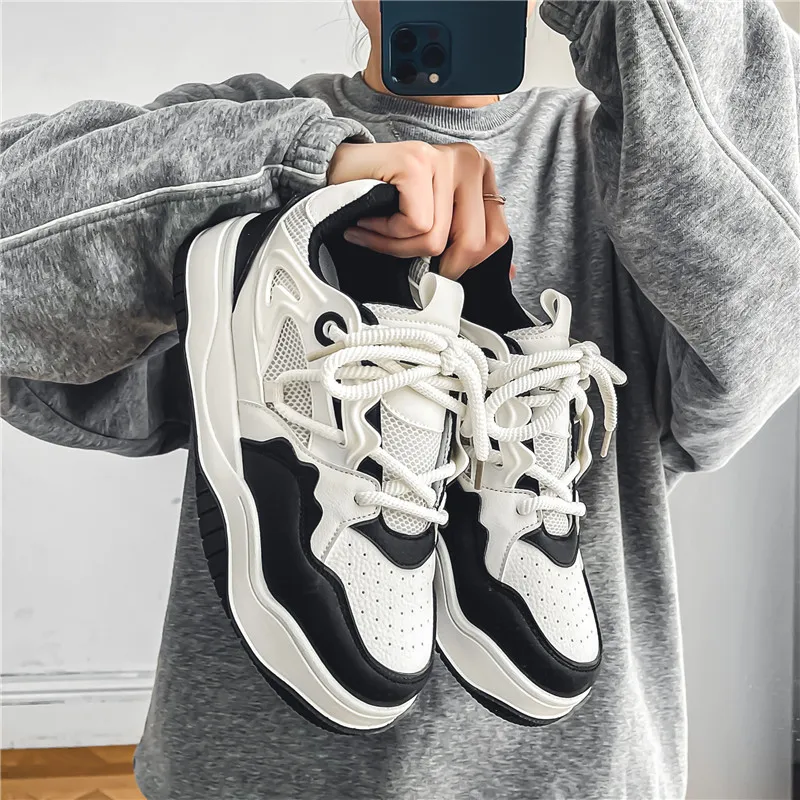 Meiretu Low Top Skateboard Shoes Men's Beige Black-6