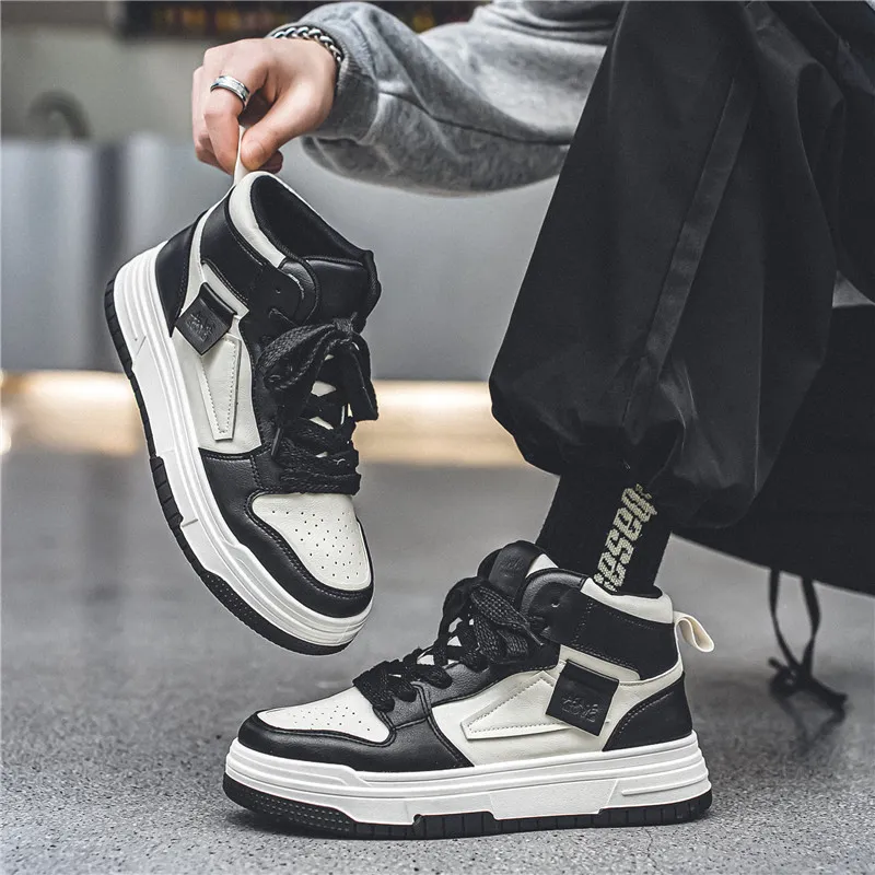 Meiretu Abrasion Resistant High Top Skateboard Shoes Men's Black-7