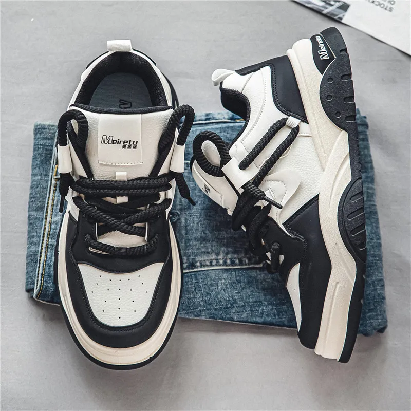 Meiretu Abrasion Resistant Height Increasing Low Top Skateboard Shoes Men's Black-7