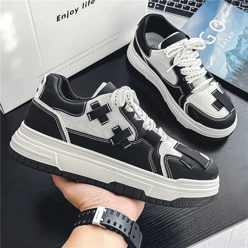 Meiretu Durable Lightweight And Breathable Low Top Skateboard Shoes Men's Black-8