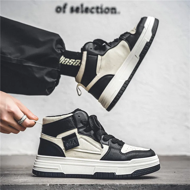 Meiretu Abrasion Resistant High Top Skateboard Shoes Men's Black-6