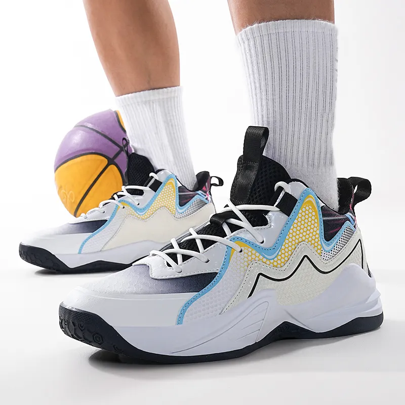Meiretu Cushioning And Abrasion Resistant Coverage Mid Top Basketball Shoes Unisex White Black-2
