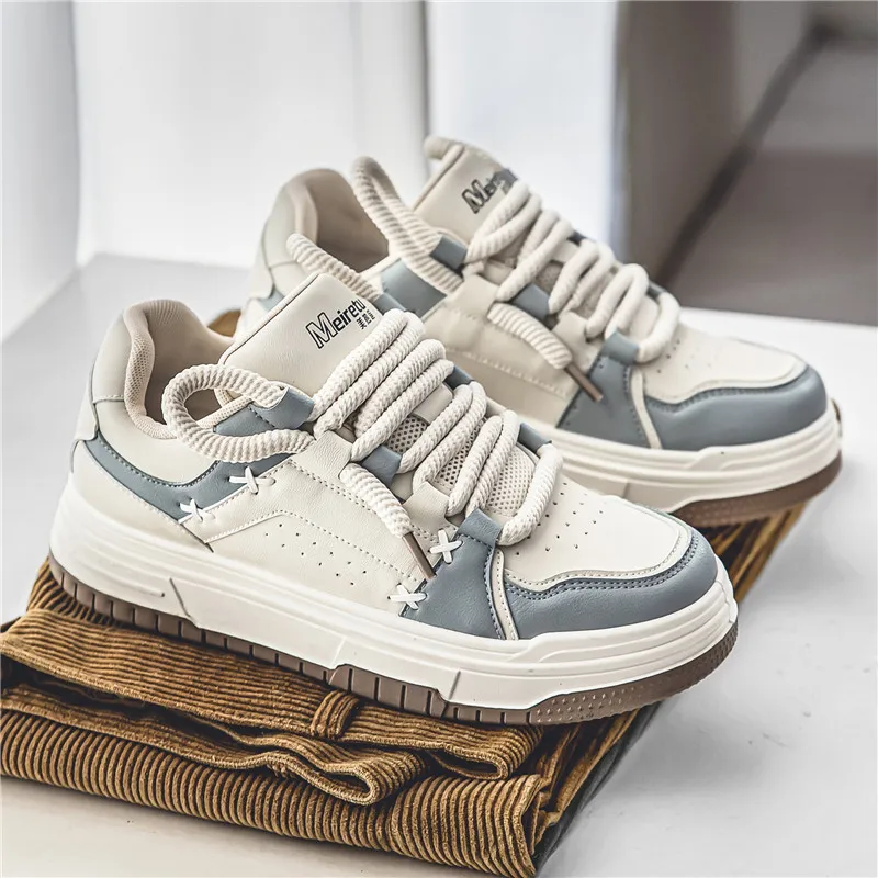 Meiretu Anti Slip Wear Resistant Low Top Skateboard Shoes Men's White-17