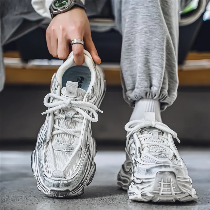 Meiretu Cushioning Coverage, Impact Resistant, Height Increasing Low Top Chunky Sneakers Men's-4