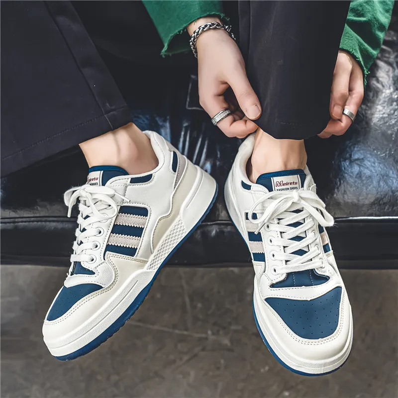Meiretu Slip Resistant Low Top Skateboard Shoes Men's Blue-15