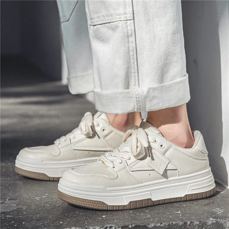 Meiretu Low Top Skateboard Shoes Men's White-5