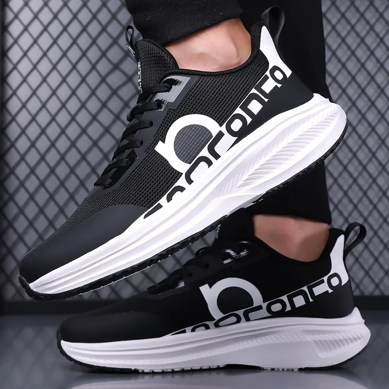 Meiretu Cushioning Lightweight Rebound Low Top Casual Shoes Men's Black-2