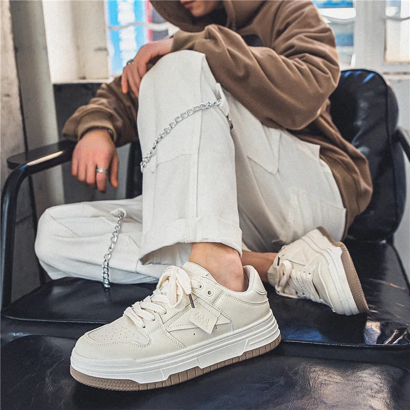 Meiretu Low Top Skateboard Shoes Men's White-6