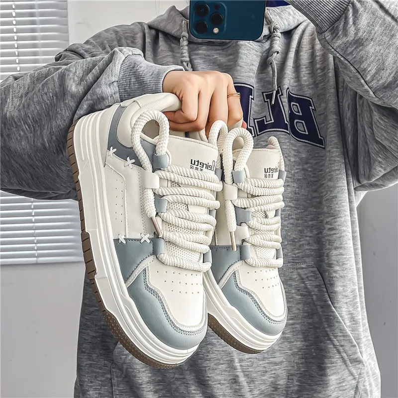Meiretu Anti Slip Wear Resistant Low Top Skateboard Shoes Men's White-6
