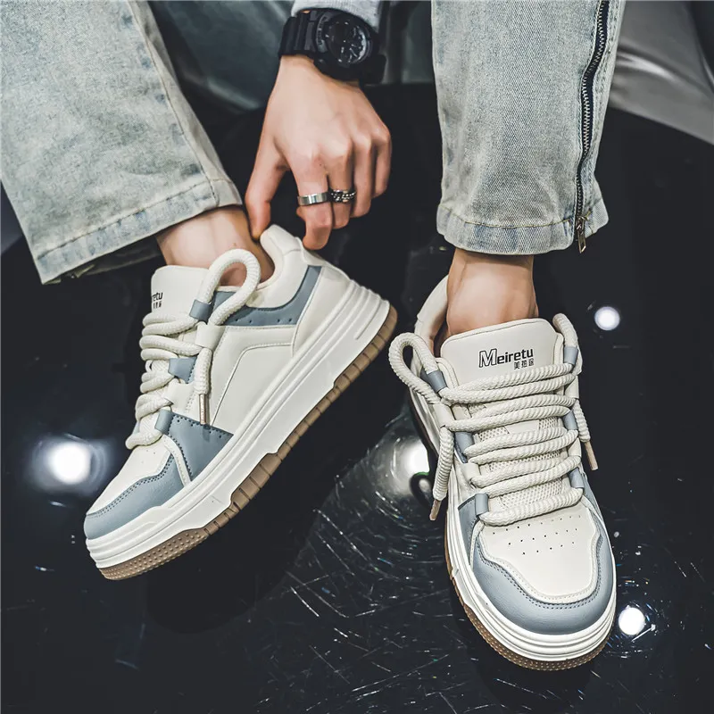 Meiretu Anti Slip Wear Resistant Low Top Skateboard Shoes Men's White-15