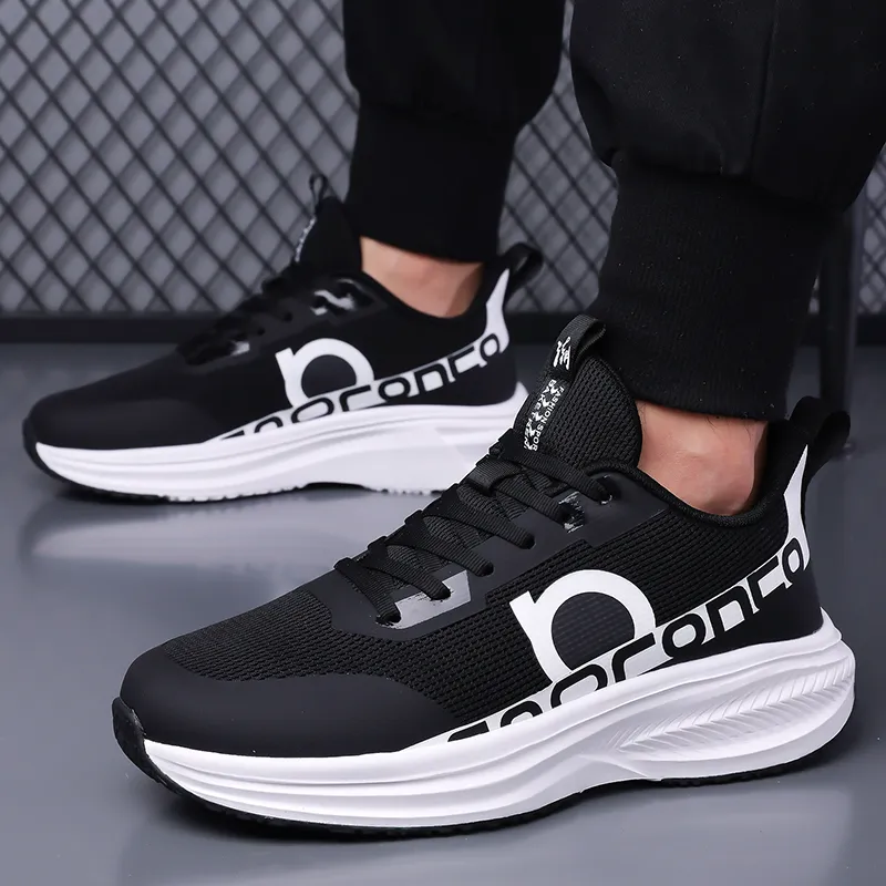 Meiretu Cushioning Lightweight Rebound Low Top Casual Shoes Men's Black-1