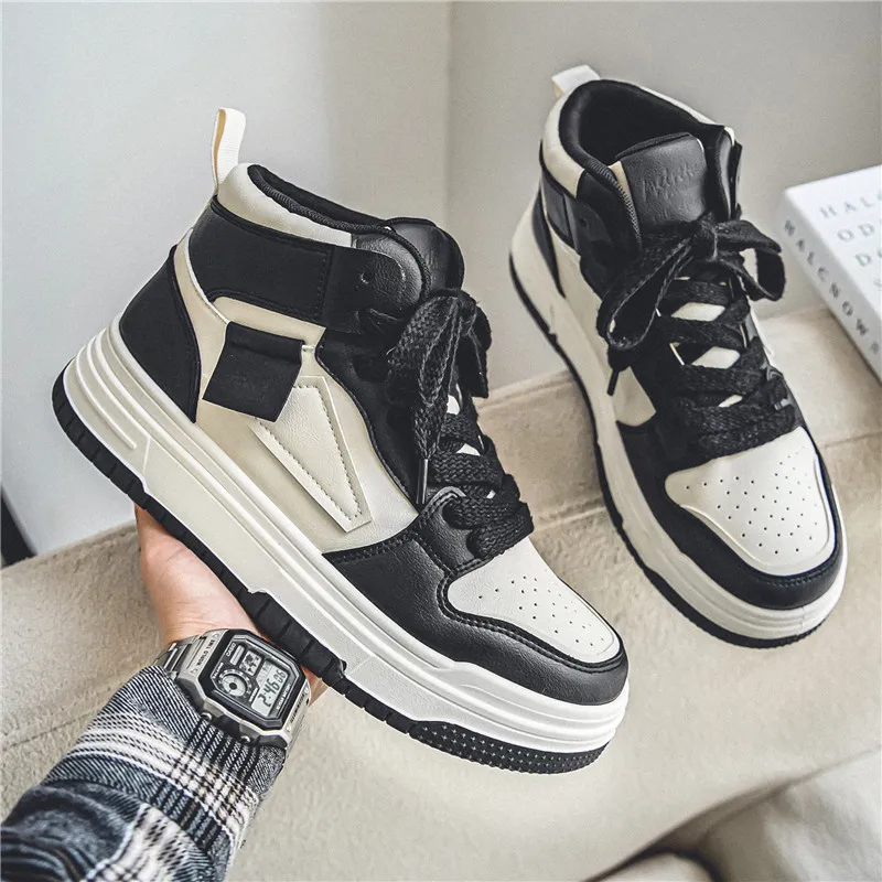 Meiretu Abrasion Resistant High Top Skateboard Shoes Men's Black-11