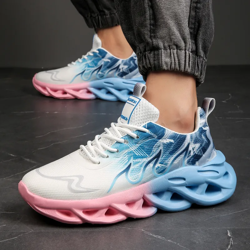 Meiretu Cushioning, Slip Resistant, Impact Resistant Low Top Casual Shoes Men's Pink Blue-3