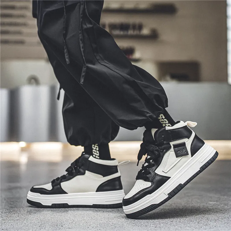 Meiretu Abrasion Resistant High Top Skateboard Shoes Men's Black-10