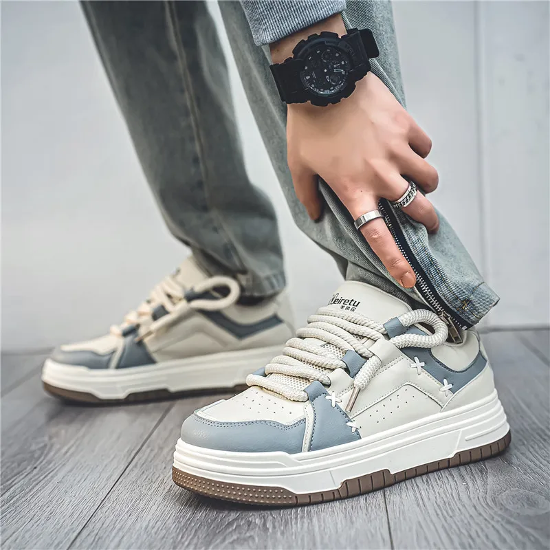 Meiretu Anti Slip Wear Resistant Low Top Skateboard Shoes Men's White-12