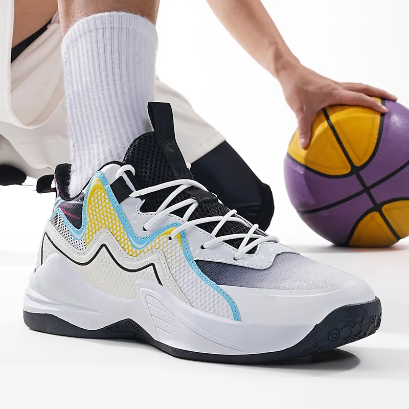 Meiretu Cushioning And Abrasion Resistant Coverage Mid Top Basketball Shoes Unisex White Black-4