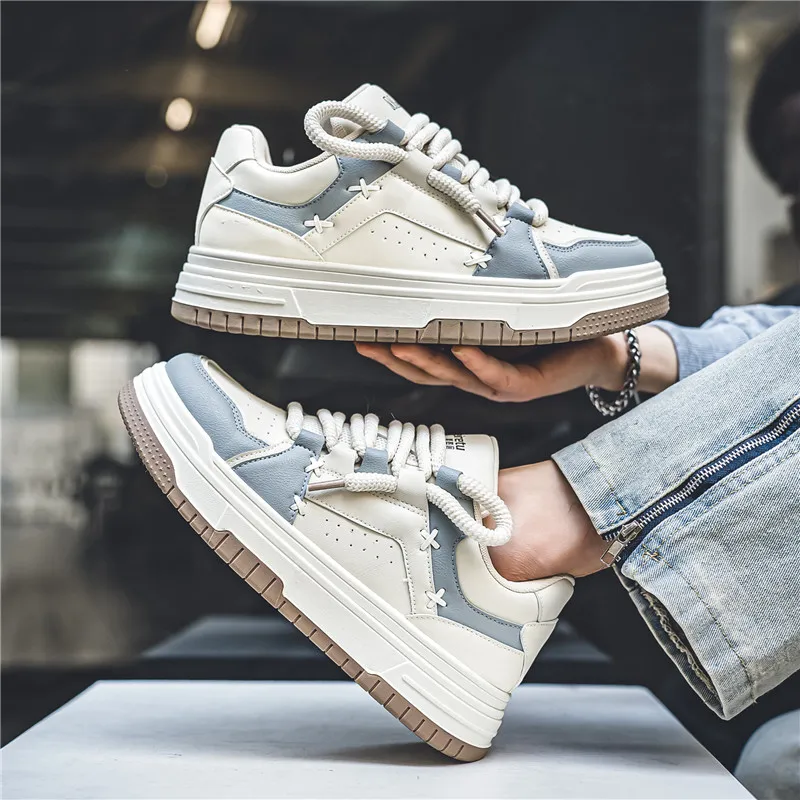 Meiretu Anti Slip Wear Resistant Low Top Skateboard Shoes Men's White-7