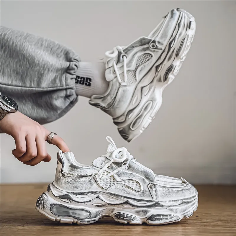 Meiretu Cushioning Coverage, Impact Resistant, Height Increasing Low Top Chunky Sneakers Men's-5