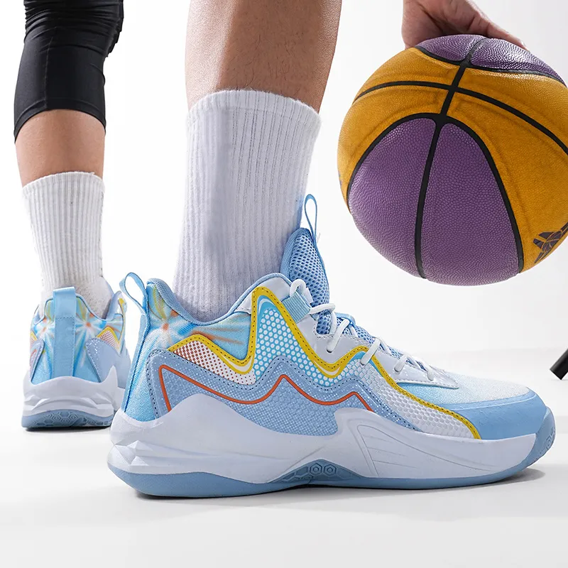 Meiretu Cushioning, Abrasion Resistant, Impact Resistant Mid Top Basketball Shoes Unisex Sky Blue-2