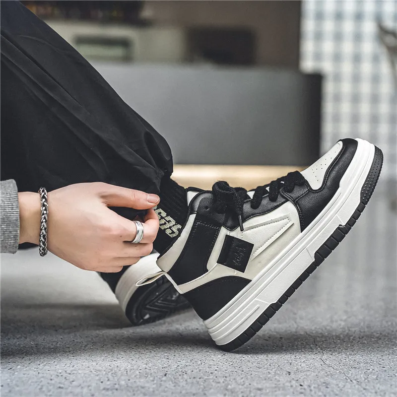 Meiretu Abrasion Resistant High Top Skateboard Shoes Men's Black-9