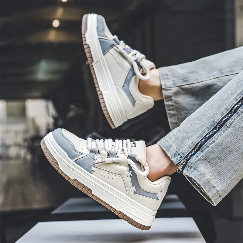 Meiretu Anti Slip Wear Resistant Low Top Skateboard Shoes Men's White-11
