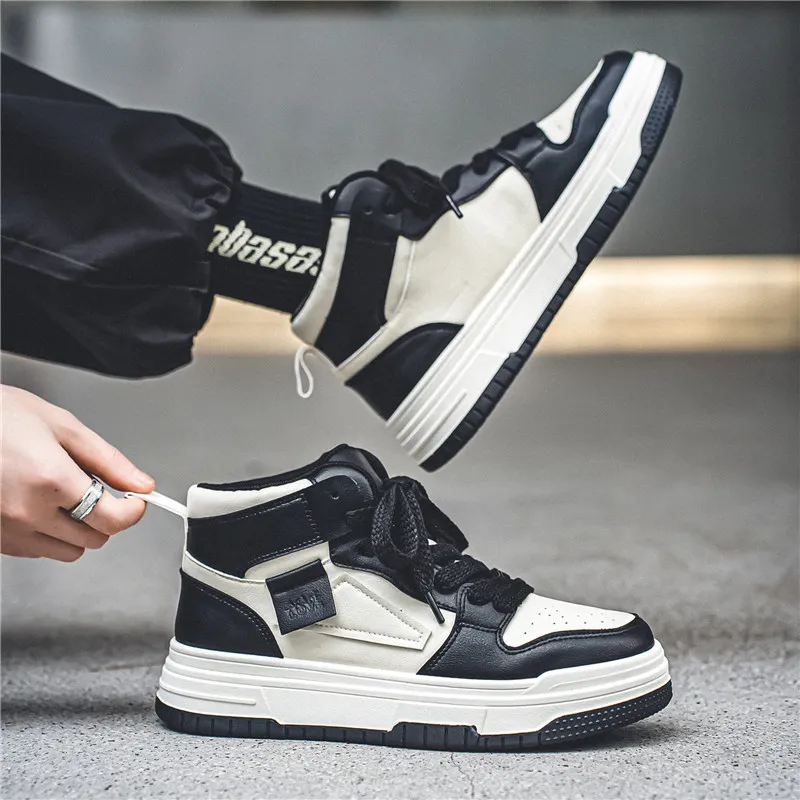Meiretu Abrasion Resistant High Top Skateboard Shoes Men's Black-8