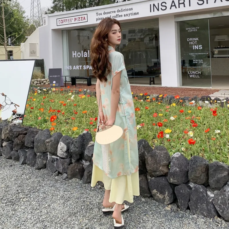 Flowers In Water Short Sleeved Dress Women's-1